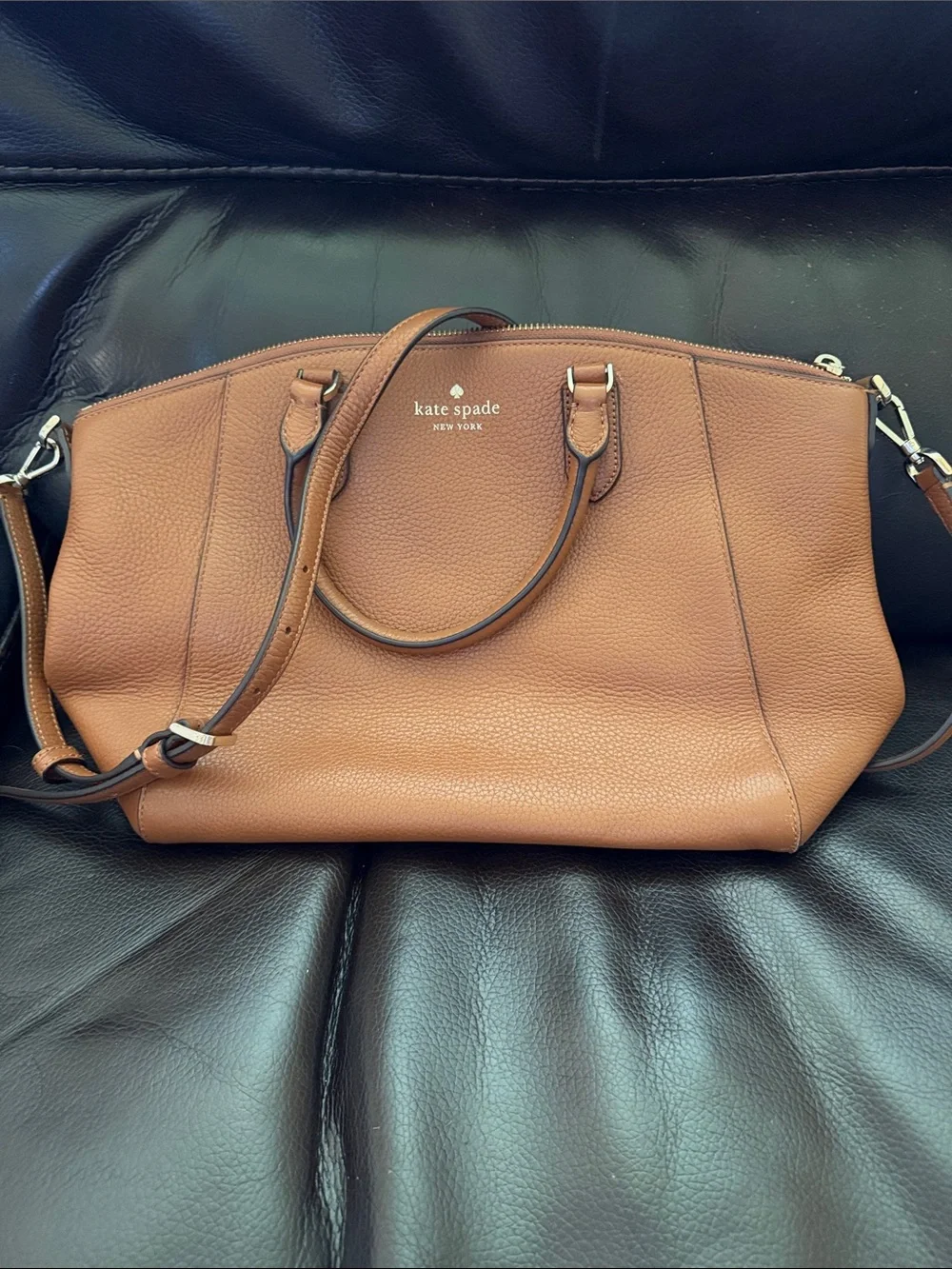 kate spade Tan Pebbled Leather Satchel with Removable Strap